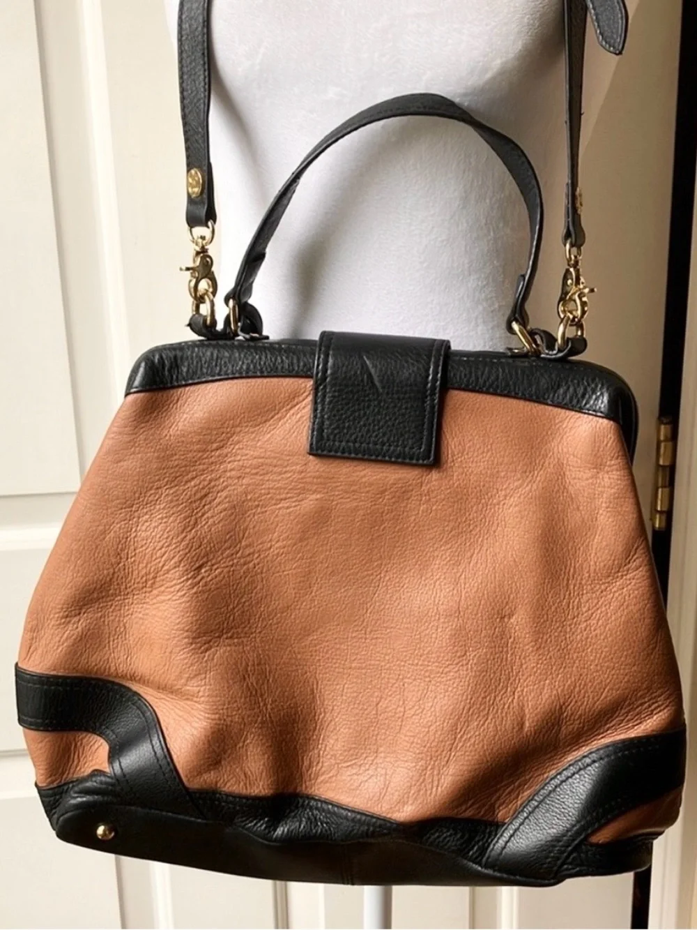 Emma Fox Crossbody Satchel Purse Pebble Leather Brown/Black